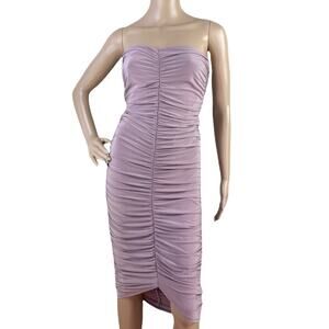Sabora Women Lavender Ruched Knee Length Strapless Tube Bodycon Dress Size M